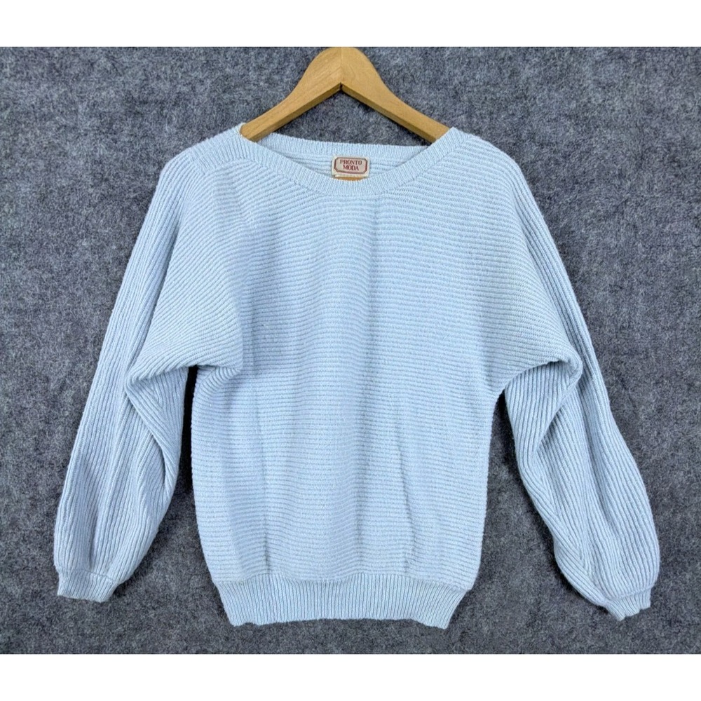 Vintage Pronto Moda Sweater Womens Medium Light Blue Ribbed Knit Slouchy Baggy